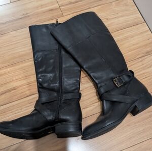 Ralph Lauren Maryann Equestrian Black Leather Knee-High Boots